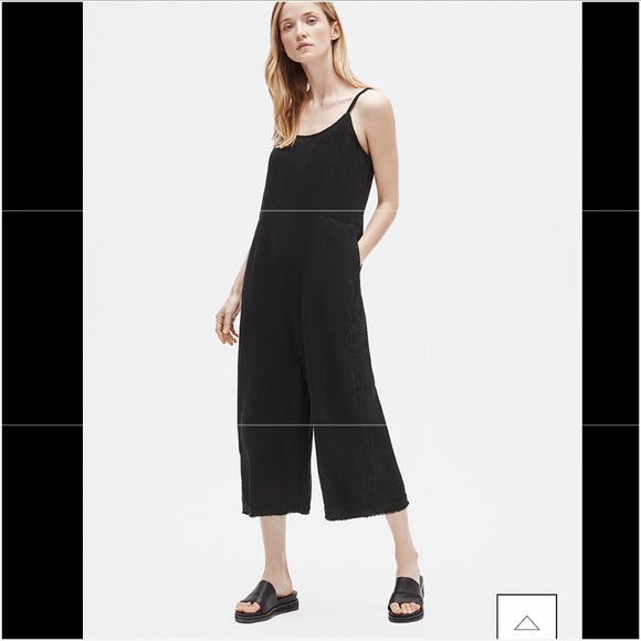 Eileen Fisher Pants - Eileen fisher gauze black organic cotton muslin sleeveless midi jumpsuit